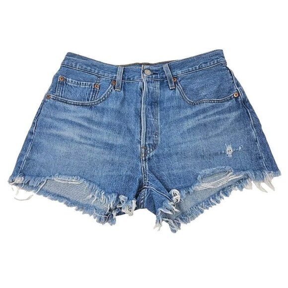 Levi’s 501 High Rise Cut Off Jean Shorts Medium Wash Women’s Size 30 Button Fly - Picture 1 of 11